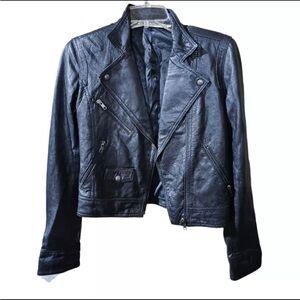 TRUTH AND PRIDE. Perforated Black Leather Moto Jacket - Size XS